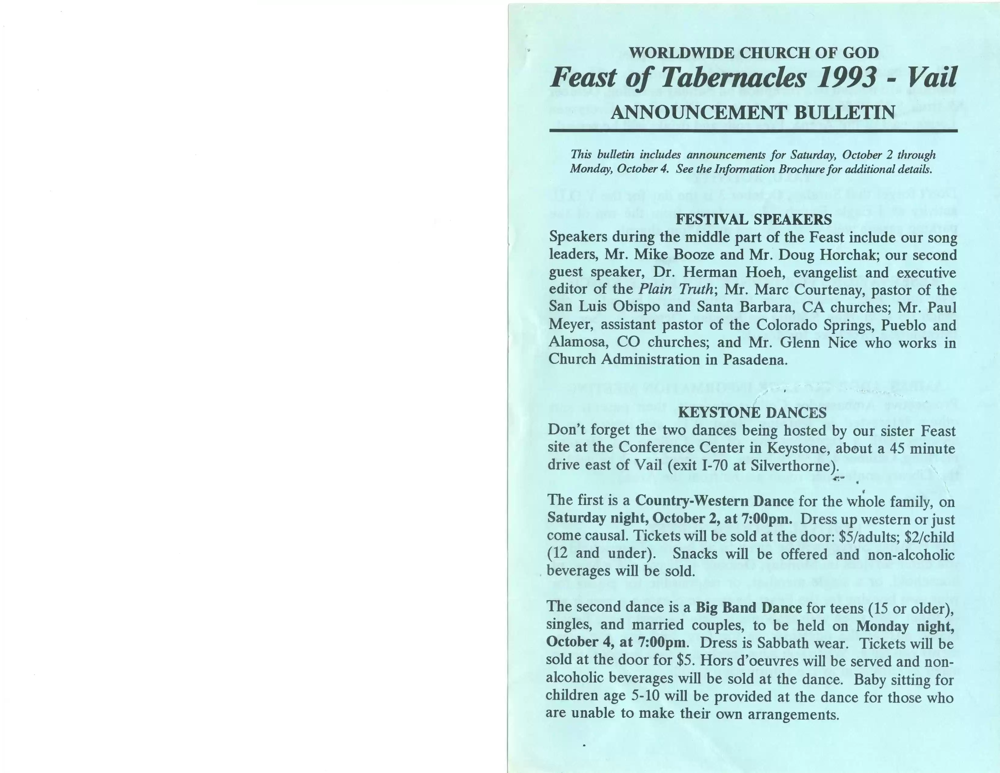 FT bulletin, Vail, 1993, pg 1